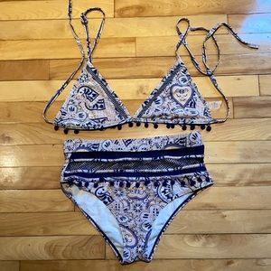 High waisted multi print pink and blue paisley